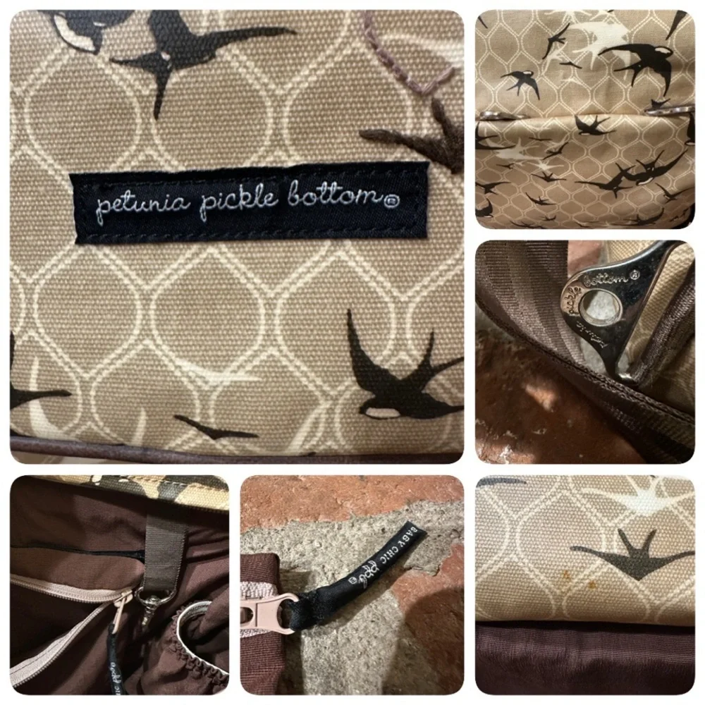 Petunia Pickle Bottom Diaper Bag Coated Canvas Swallow Bird Design One Strap